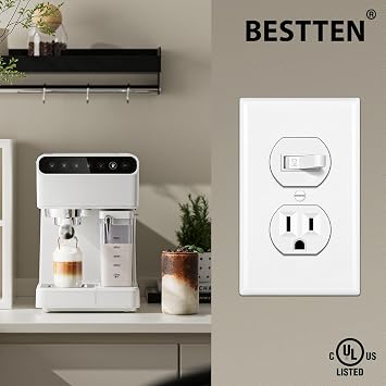 BESTTEN 2 Pack Combination Toggle Light Switch and Duplex Receptacle Outlet | Single Pole Toggle Wall Switch, Grounded Outlet, Combo Style, 15 Amp, Wallplate Included, UL Listed, White