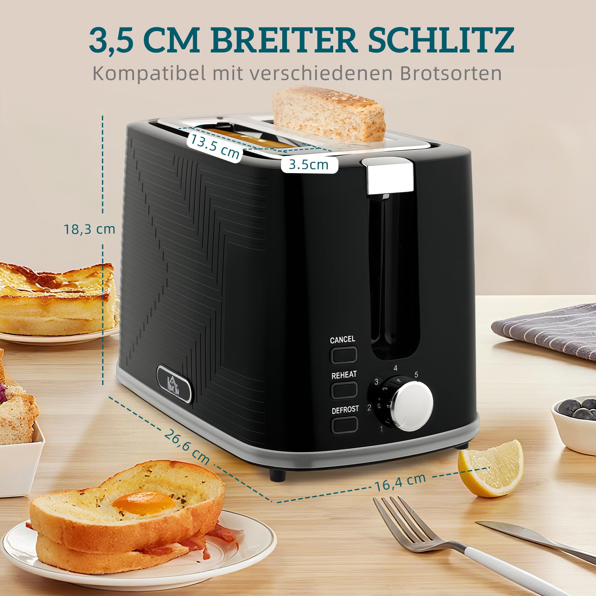 HOMCOM Wasserkocher Toaster Set 1,7L 2200W Edelstahl-Innenraum Otter-Thermostat Kalkfilter Frühstücksset 2 Scheiben Toaster 7 Bräunungsstufen Schwarz