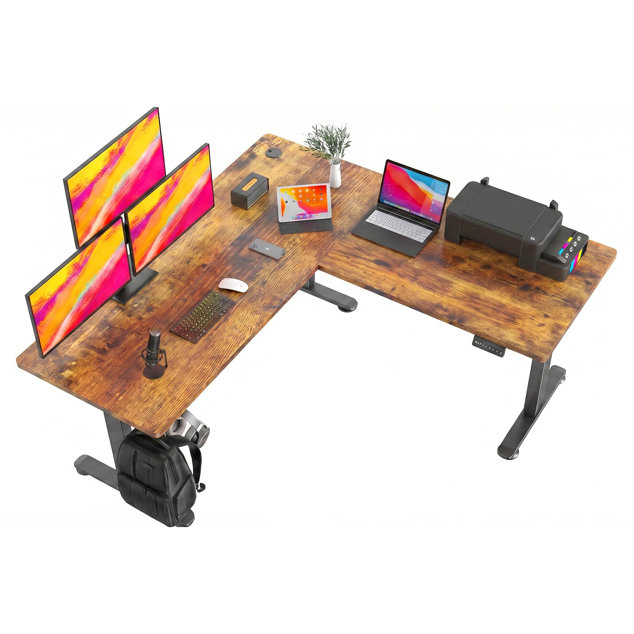 farexon L Shaped Standing Desk Adjustable Height, 63 x 55 Inch Corner Stand up Desk for Home Office with 39x18 in Mouse Pad, Electric Standing