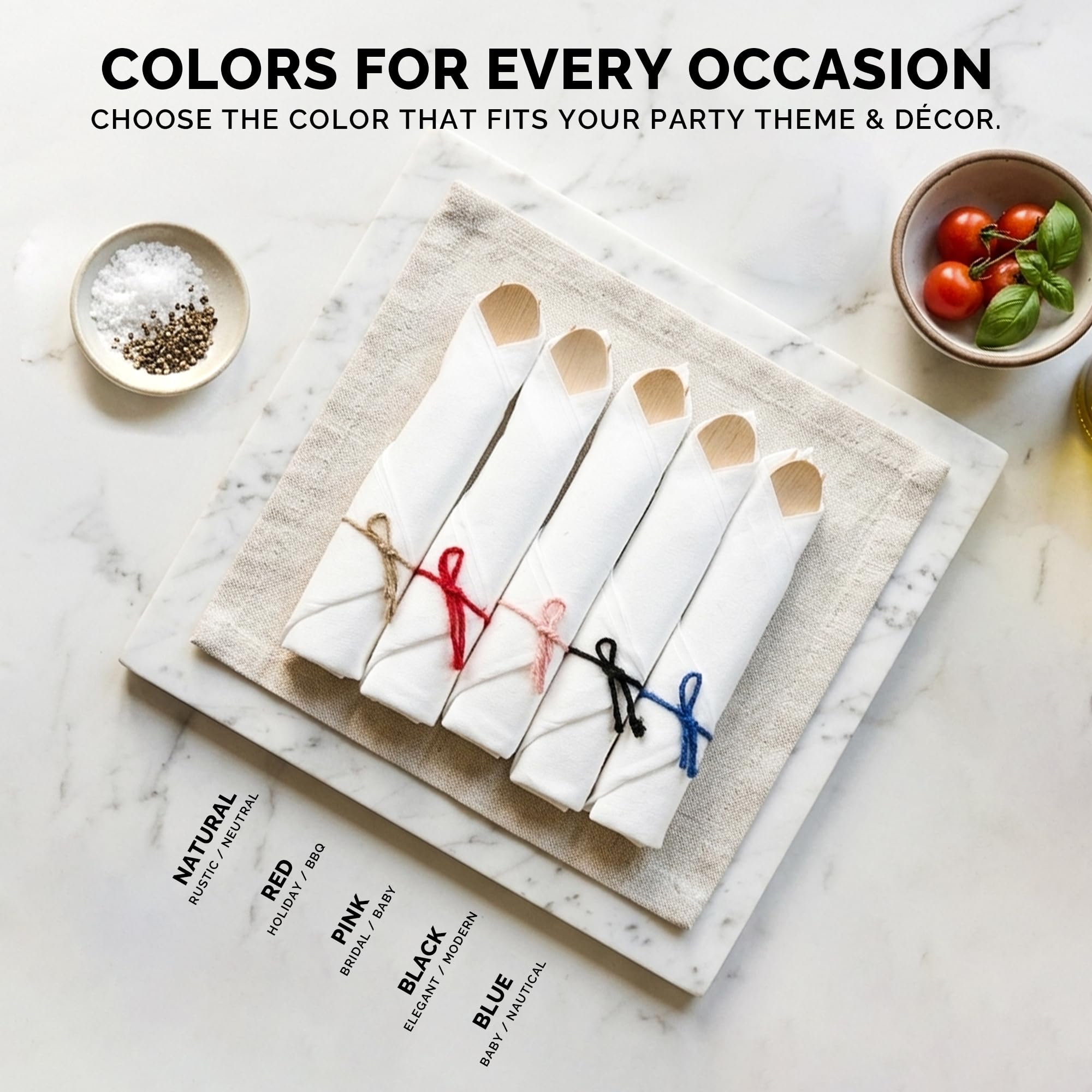 Juego de cubiertos de bambú preenrollados de alta calidad con servilleta, paquete de 50 utensilios biodegradables, tenedores, cuchillos, cucharas para fiestas, bodas, eventos y barbacoas (natural)