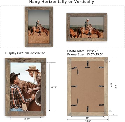 Vista 22 de Marco de fotos rústico de 18 x 24 pulgadas, marco de madera 100% recuperada con vidrio templado, marco de póster de fotos estilo granja de 24 x 18