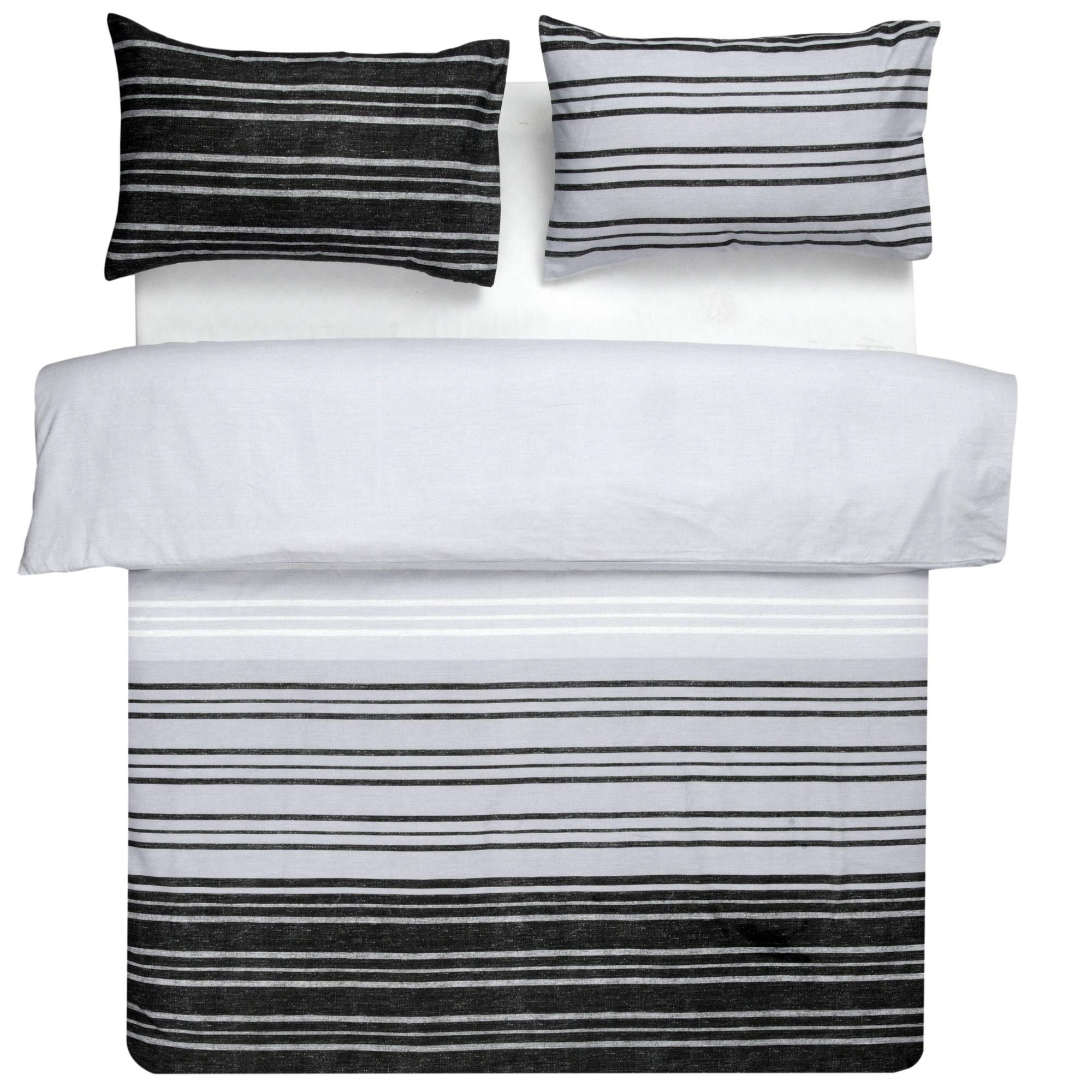 IK Trading Pieridae Textured Stripe Black Grey Duvet Cover & Pillowcase Set Bedding Quilt Case Single Double King Superking (Super King)