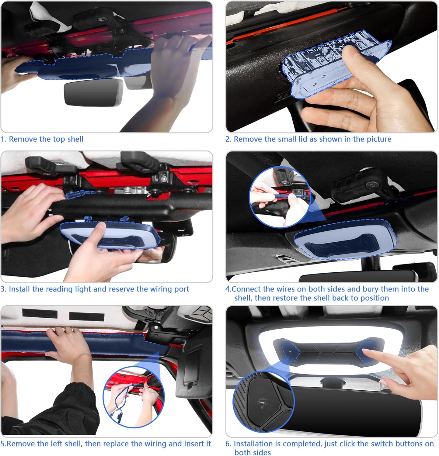 Interior LED Dome Map Light Replacement Compatible With Jeep Wrangler JL Gladiator JT 4XE 2018-2023 Accessories 2/4 Door Front Seat Area - Wiring Work (Electricity)