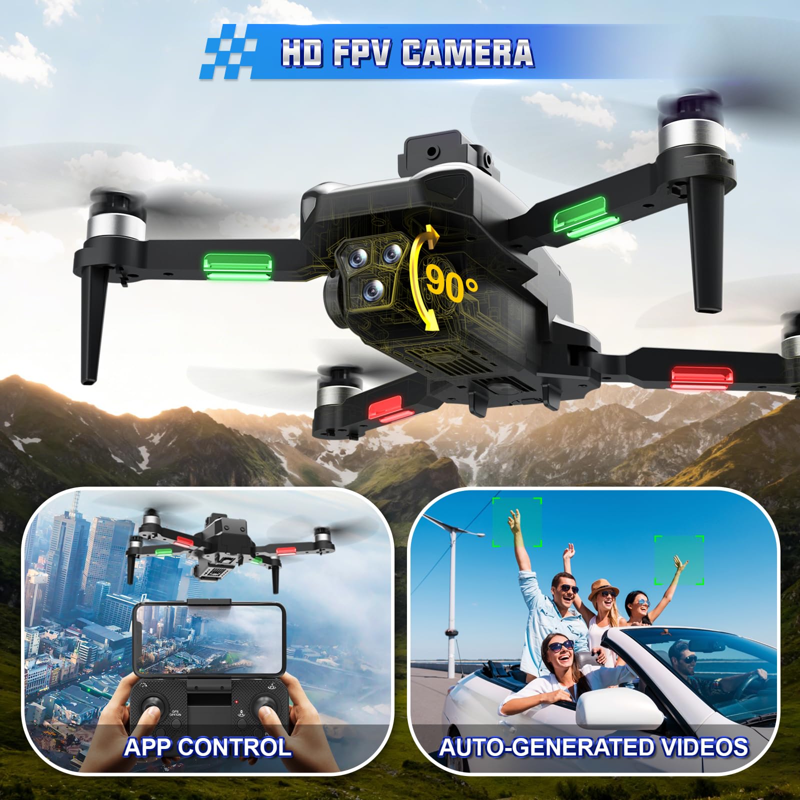 A Alpha Mini Drone con Fotocamera 720P per Bambini, Micro Drone per Principianti, Quadcopter RC con Protezione Eliche, Flip 360°, Luci LED, Drone Giocattolo per Interno ed Esterno