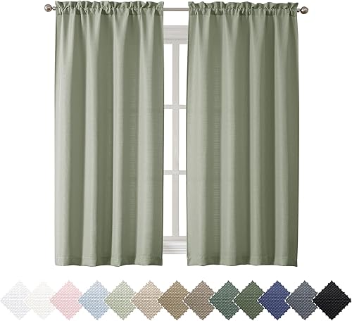 Miniatura 138 de Chyhomenyc Cortinas Rojas Navideñas de 84 Pulgadas de Largo Juego de 2 Paneles, Lino Sintético Texturizado Semi Filtrante de Luz Suave Aireado