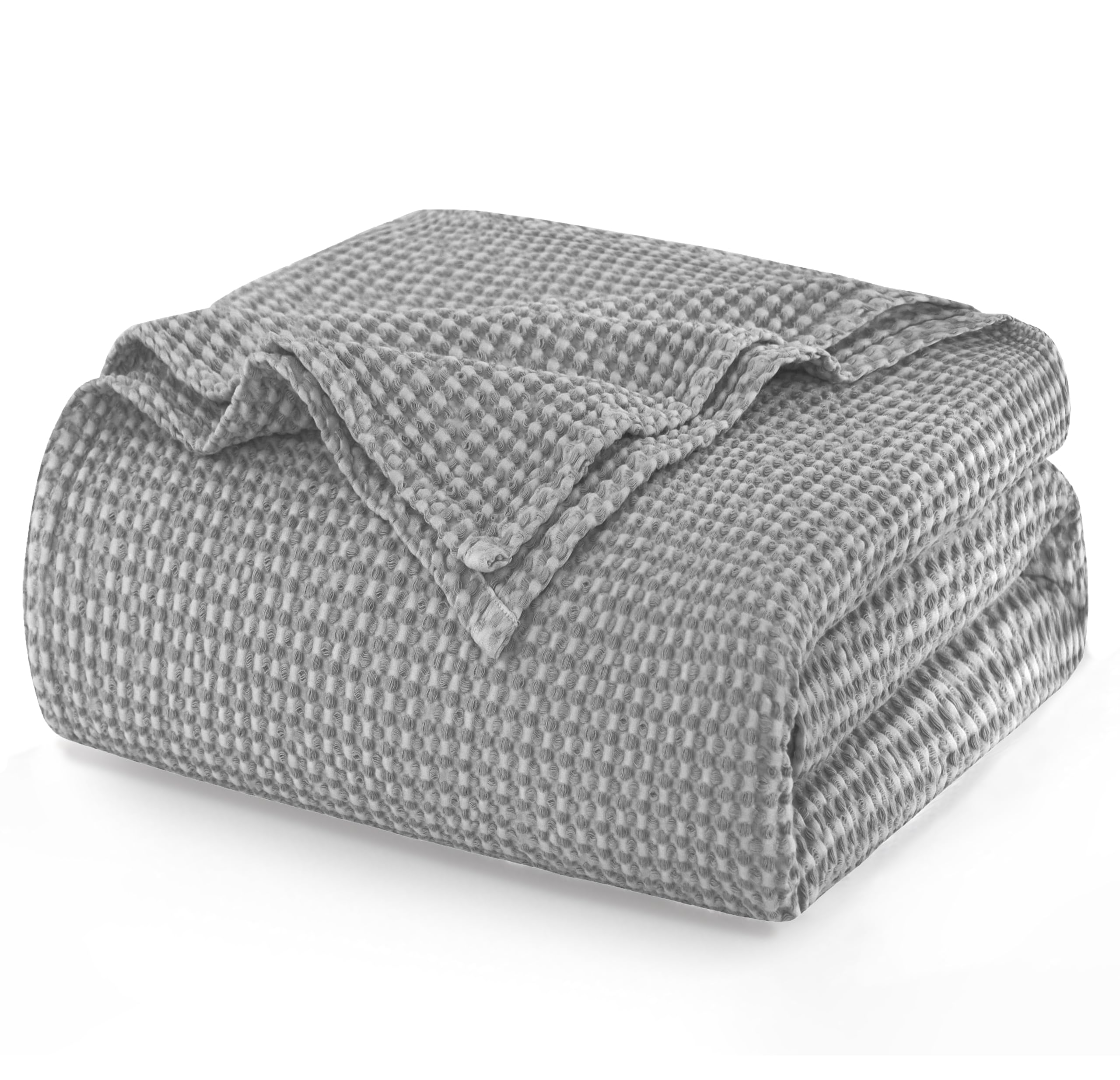 Talasily Couverture 100 % coton - 150 x 200 cm - Douce et respirante - Motif gaufré - Couverture légère - Couverture de canapé - Douce et douillette - Pour salon, canapé, canapé, gris clair