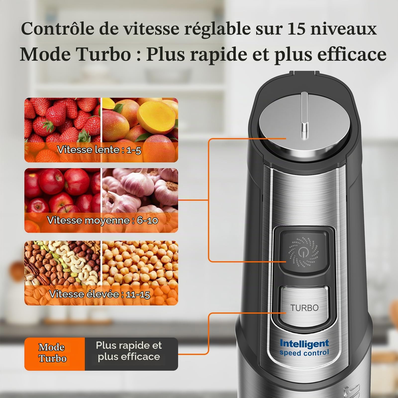 Anybear Mixeur Plongeant 1100W, Moteur Cuivre & Acier Inoxydable | Corps En Acier Inoxydable, Lame Anti-Rayures, Double Batteurs Inclus. Idéal Pour Smoothies, Soupes Et Pâtisserie