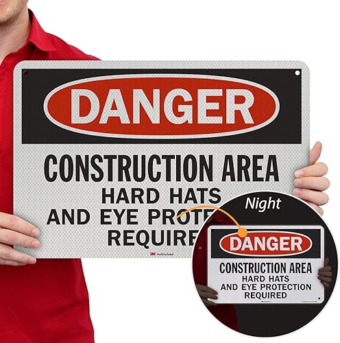 Miniatura 7 de SmartSign Letrero "Peligro - Área de construcción, requiere cascos duros"  18 x 24 pulgadas 3M de aluminio reflectante de grado de alta intensidad