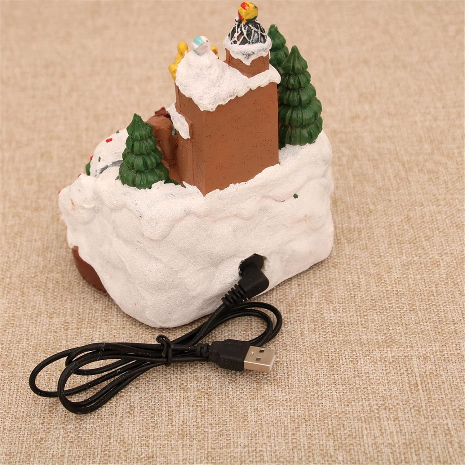 Christmas Toy Musical Box Lighted Christmas Cabin Figurine Music Box with Train for Men Women Kid
