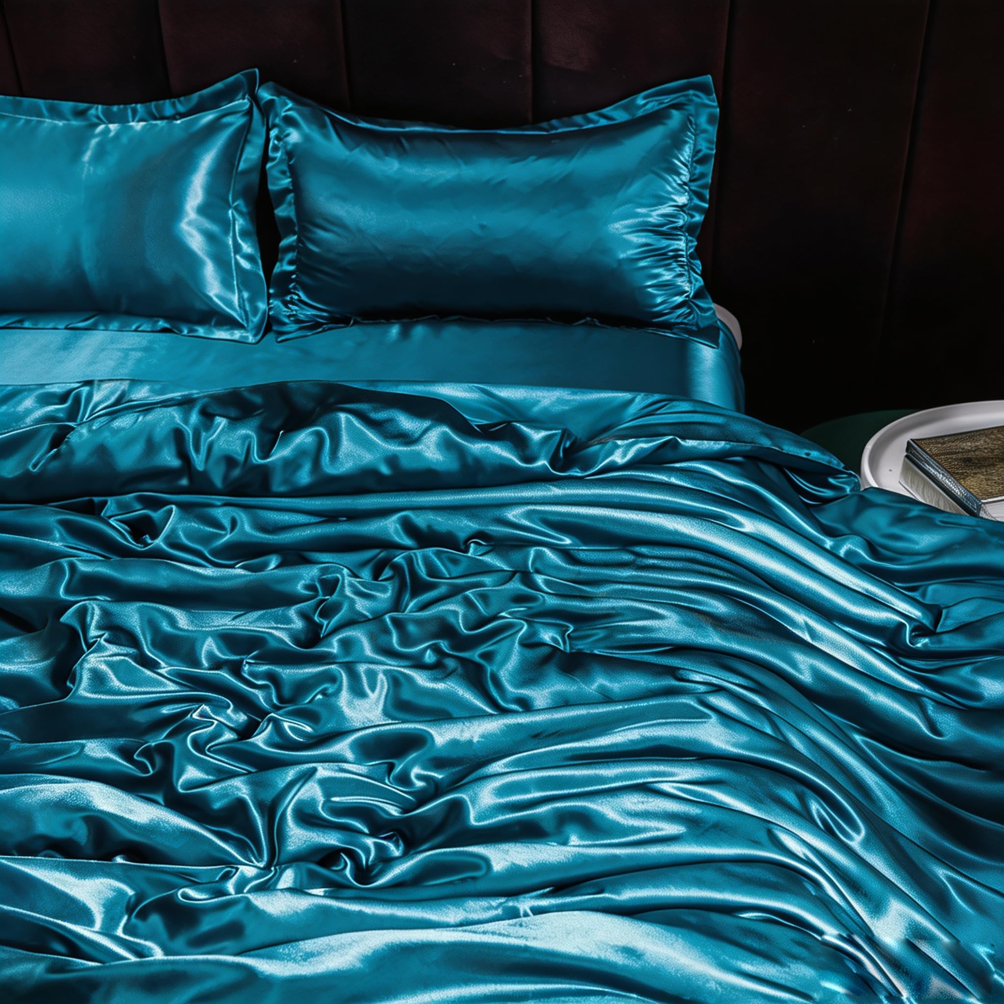 Set copripiumino per letto matrimoniale, 3 pezzi, tessuto satinato liscio e setoso, include 1 copripiumino, 1 lenzuolo con angoli e 1 federa, tinta unita