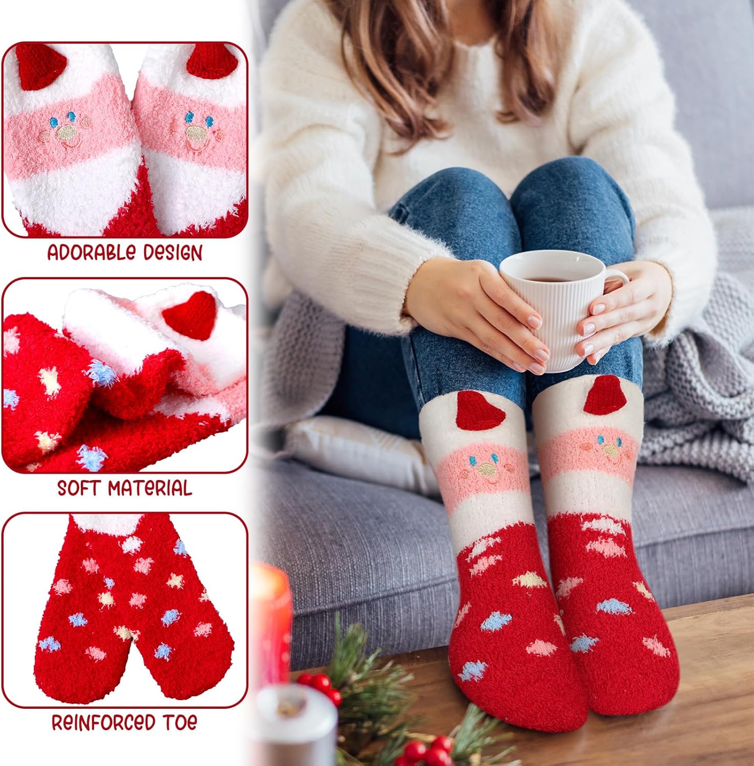 Ramede 10 Pairs Christmas Animal Fuzzy Socks Gifts Bulk for Women Homeless Cute Winter Cozy Fluffy Warm Slipper Socks Stocking Stuffers Gift - Image 4