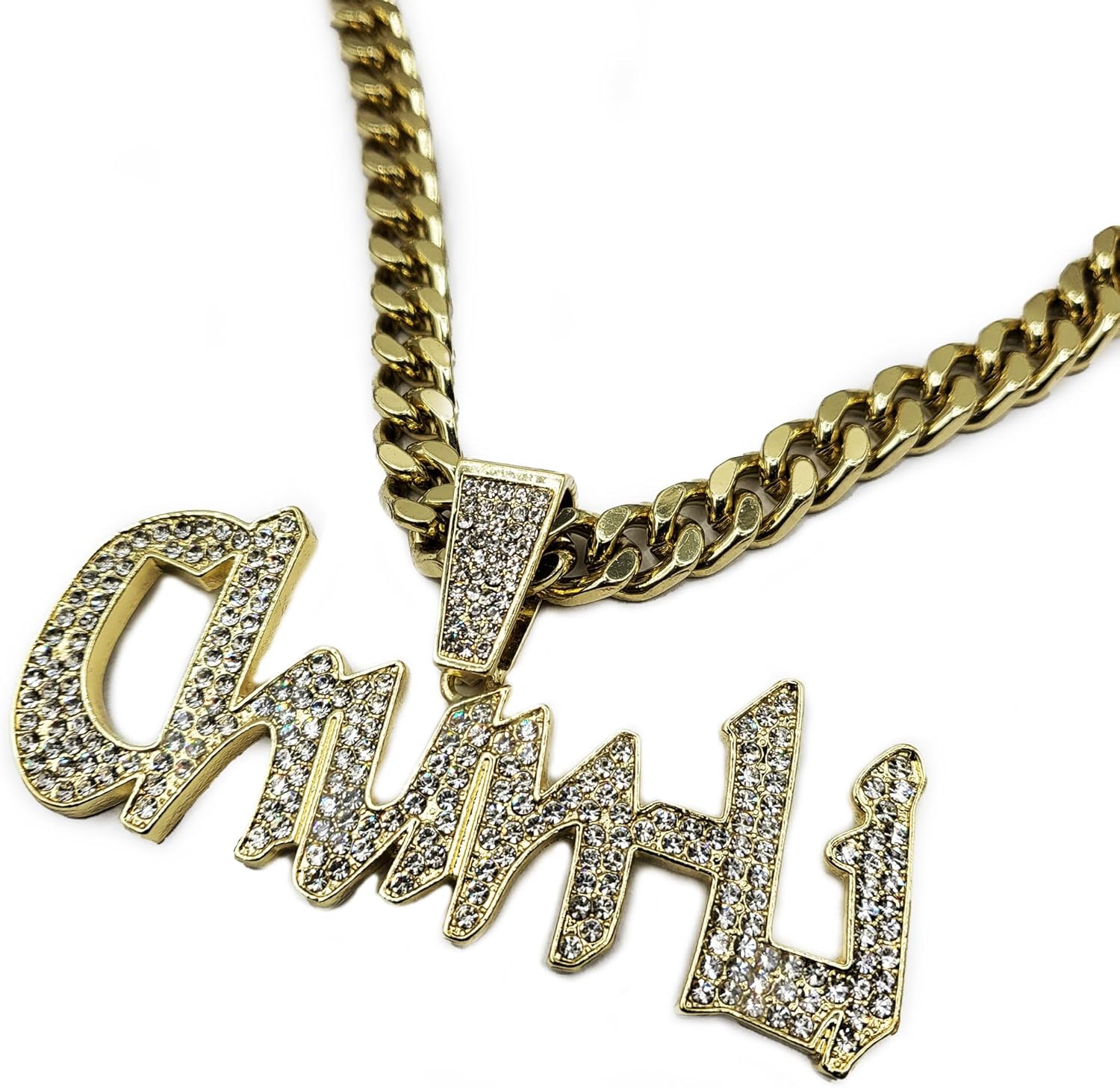 Chun-Li Cubic Zirconia Iced Hip Hop Pendant & 10mm 18" 20" 24" 30" Miami Cuban Chain Fashion Necklace Gift Women