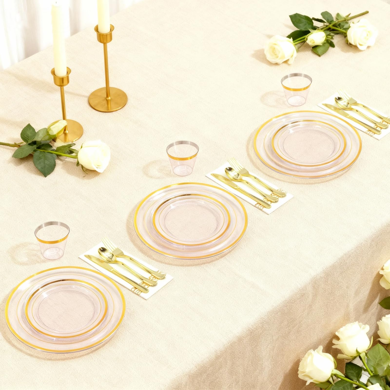 AIRE Gold Pink Plates Set - 175PCS for 25 Guests -6