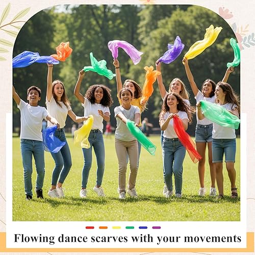 Miniatura 18 de Zhanmai 60 bufandas cuadradas sedosas para bailar, accesorios de trucos, accesorios de rendimiento, bufandas, bufanda de banda rítmica, 24 x 24