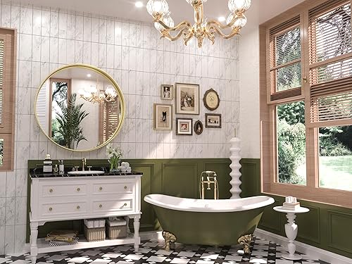 Miniatura 409 de Keonjinn Espejo de baño dorado de 48 x 36 pulgadas, espejo rectangular con marco de metal dorado cepillado, espejo de pared grande rectangular