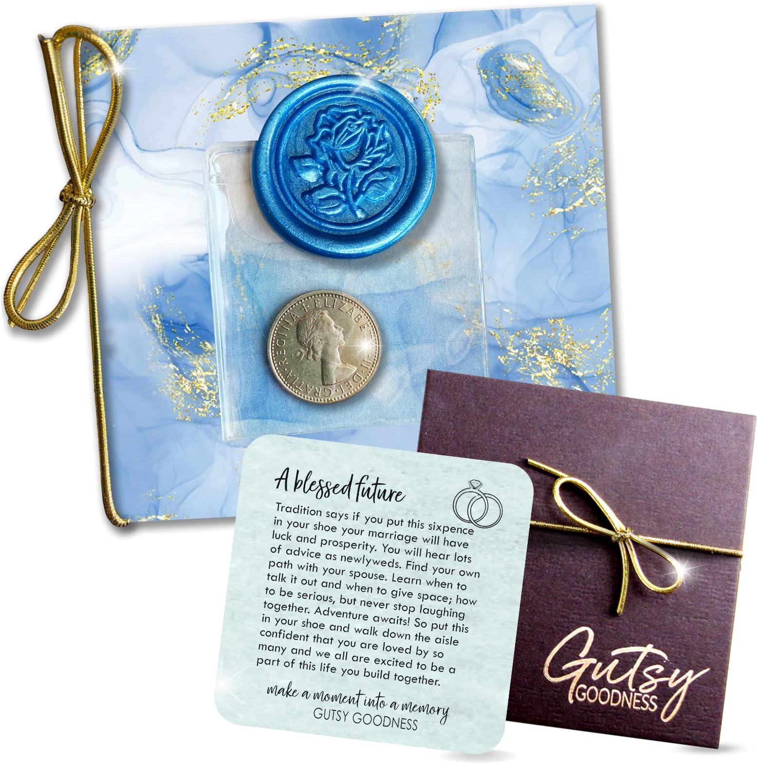 Gutsy Goodness 1962 Sixpence Coin For Bride's Shoe Something Old Something New, Borrowed, Something Blue Tradition Keepsake Gift Box Wedding Card Authentic Money Decorative Notecard Transparent Sleeve
