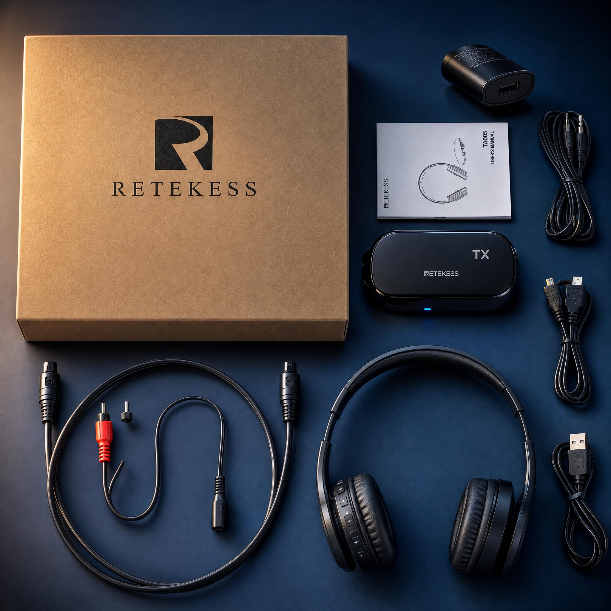 Retekess TA005 Auriculares Inalámbricos para TV,Auriculares TV Inalámbricos,Batería Recargable Integrada,Compatible con Entrada Estéreo,AUX y RCA,Alto Volumen para Personas Mayores
