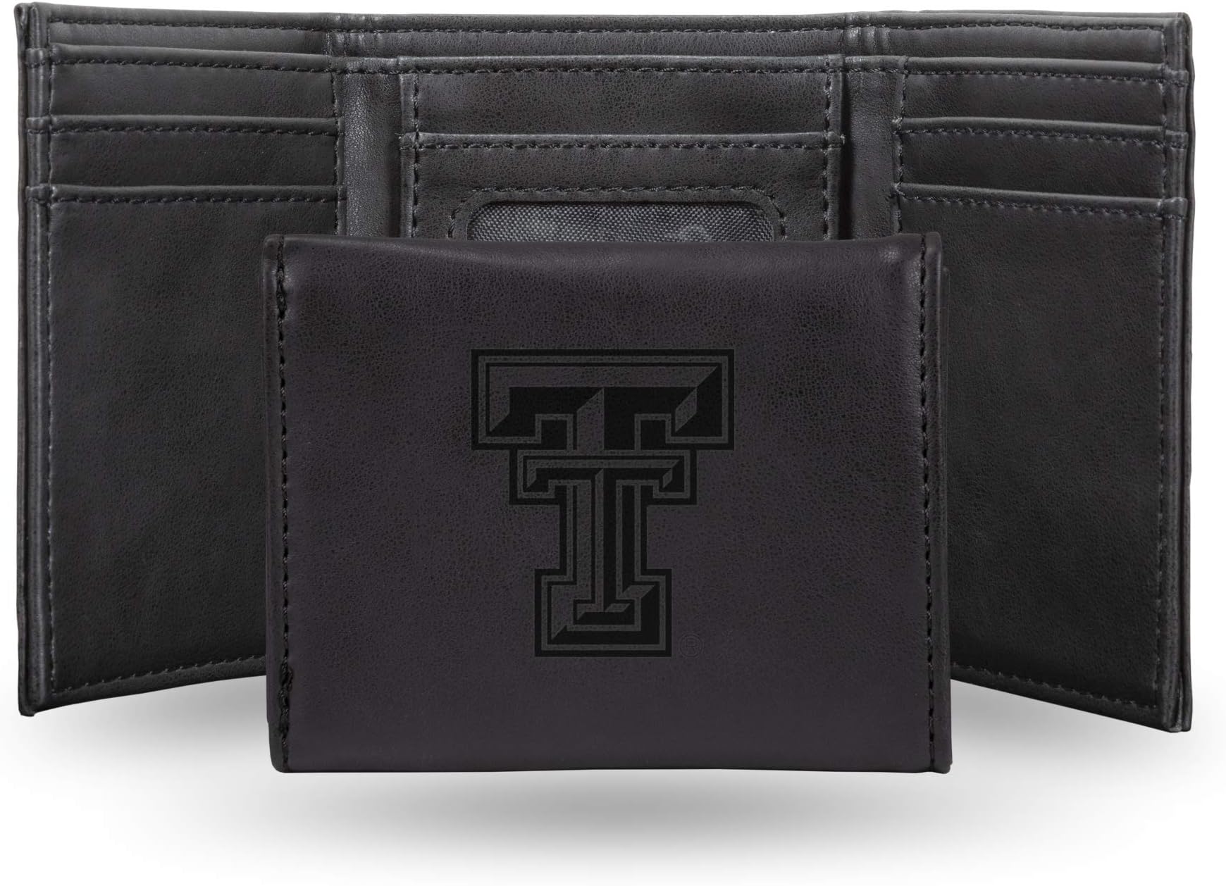 NCAA Laser Engraved Tri-Fold Wallet, Black