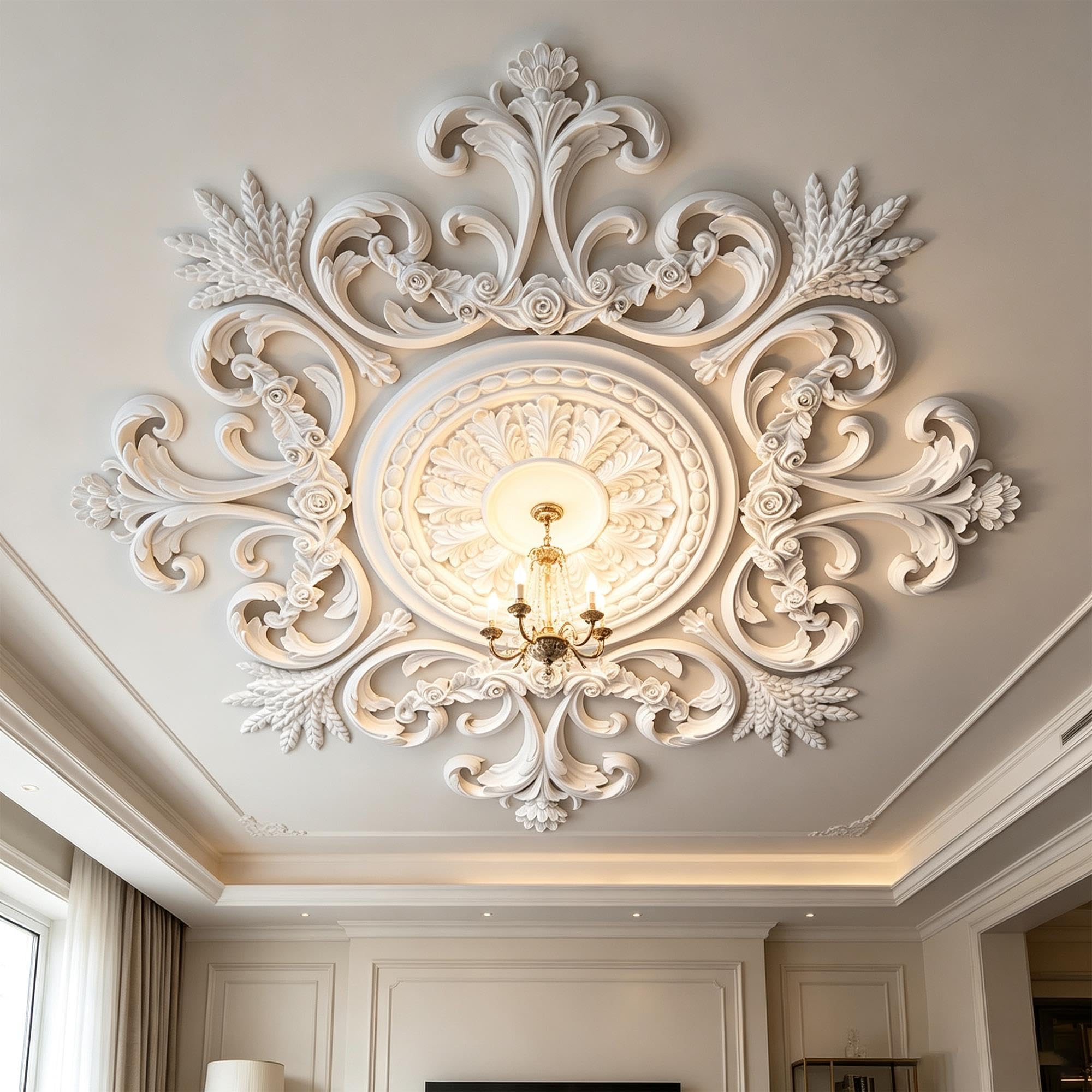 Rosone Soffitto Polistirolo Moderno Decorativo Bianco