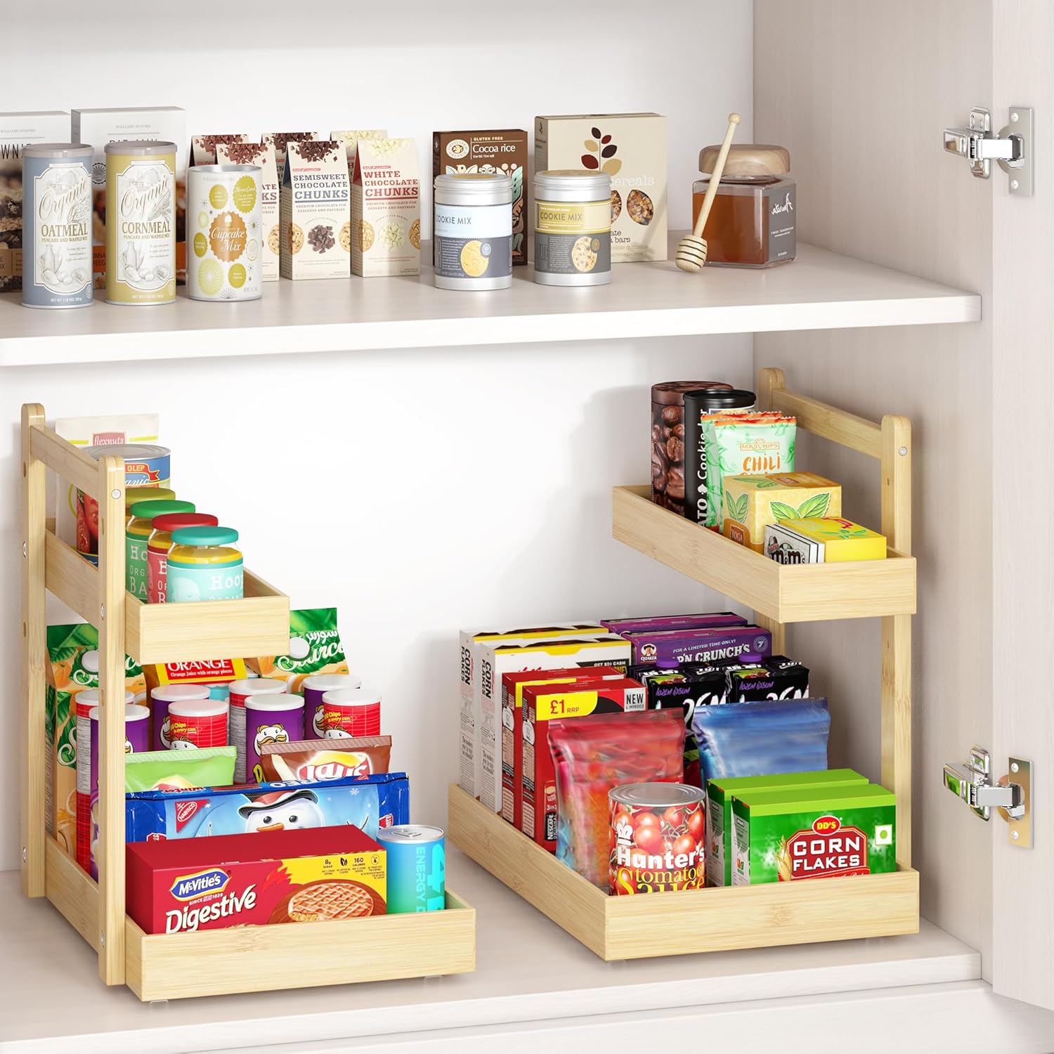 Under Sink Organizer - 2-Tier Pull Out Cabinet Organizer Vertical Slide Out Sink Shelf Storage Shelves for Multi-Purpose Bath Kitchen Bathroom Medicine (Nature, 2 Packs) - Image 2