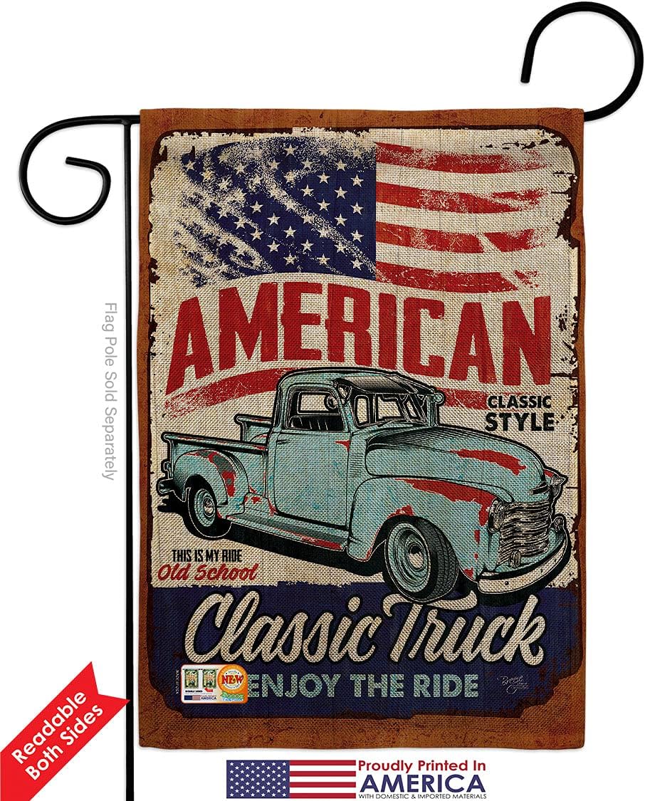 Classic Truck Burlap Burlap Garden Flag Interests Vehicle Retro Car Motorcycle Scooter Vintage Hobbies Leisure Small Decorative Gift Yard House Banner Double-Sided Made In USA 13 X 18.5