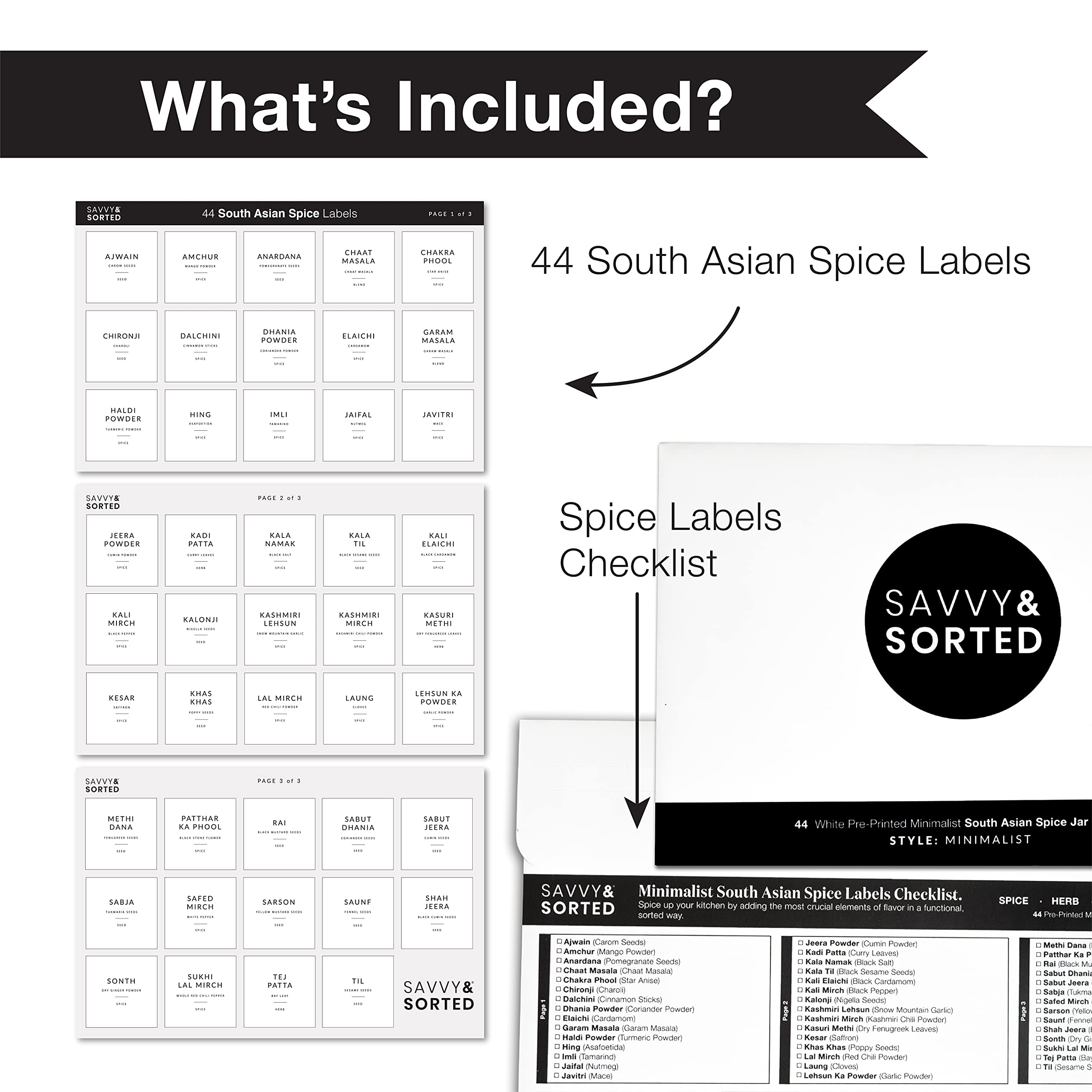 44 Square Spice Labels for Indian Spices Hindi + English Minimalist