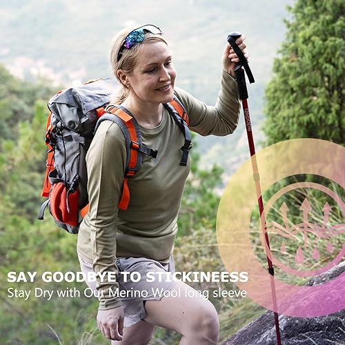 Miniatura 6 de Merino Protect 100% lana merino capa base mujer térmica ropa interior suave manga larga camisa para senderismo esquí