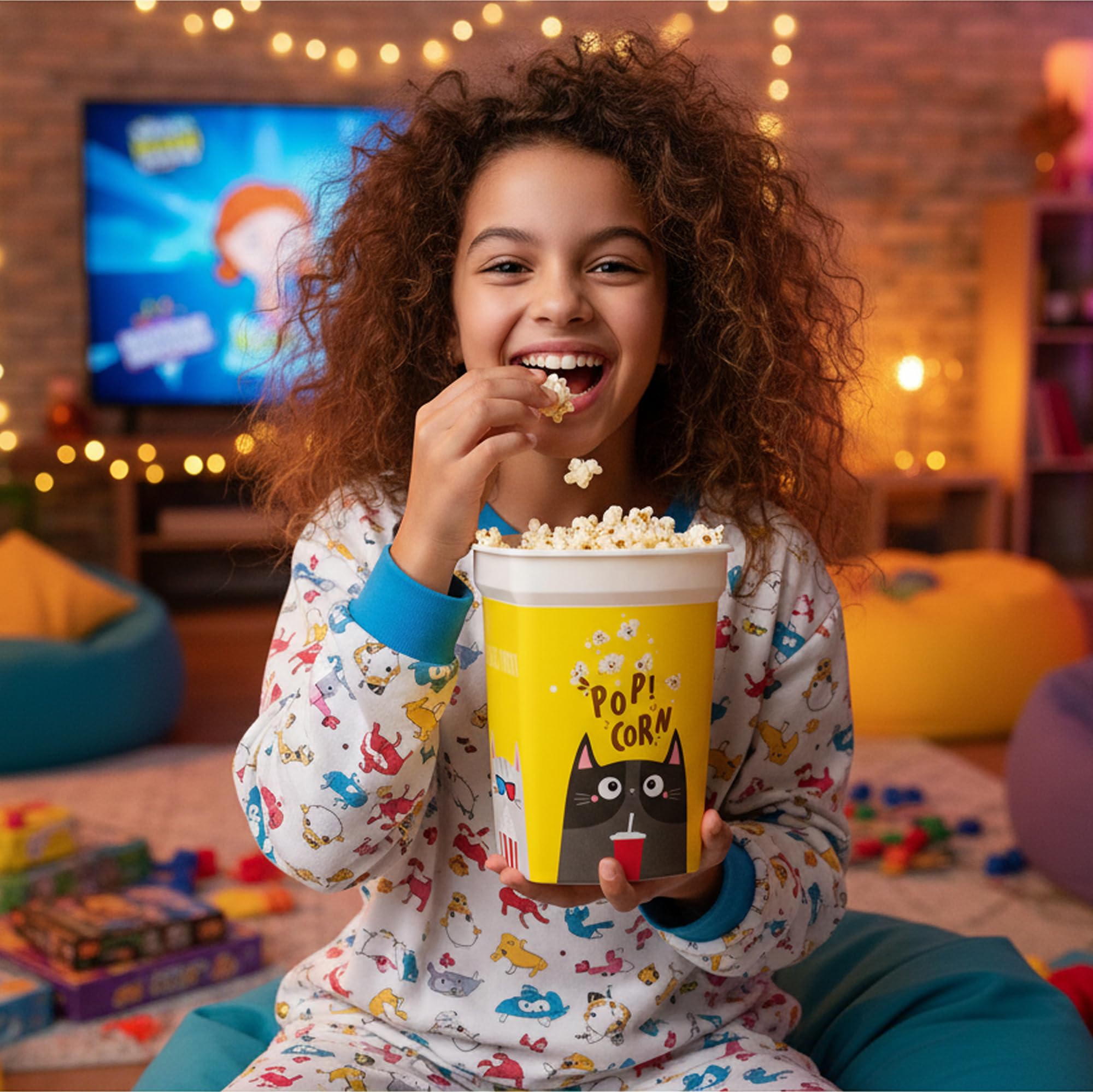 Mix 6-teiliges wiederverwendbares Kunststoff-Popcornbehälter/Popcornschalen-Set für Kinoabende – waschbar in der Spülmaschine – BPA-frei (2 rot, 2 grün und 2 gelb) (6)