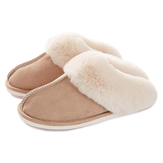 Donpapa Womens Slipper with Memory Foam Fluffy Soft Warm Slip On House Slippers Anti-Skid Cozy Plush for Indoor Outdoor