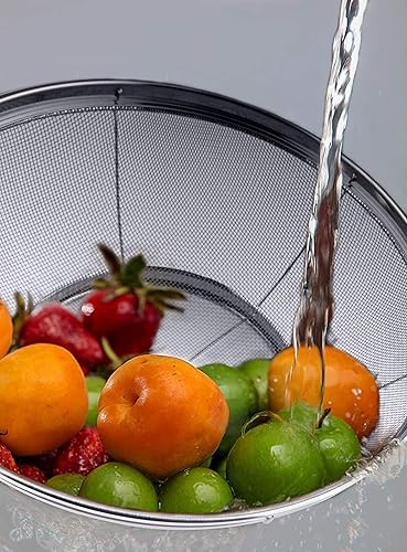 Miniatura 4 de Colador de acero inoxidablecolador de malla, colador de cocina, drenaje, ensalada, espaguetis y fideos (1 unidad de 11 pulgadas6 cuartos de galón)