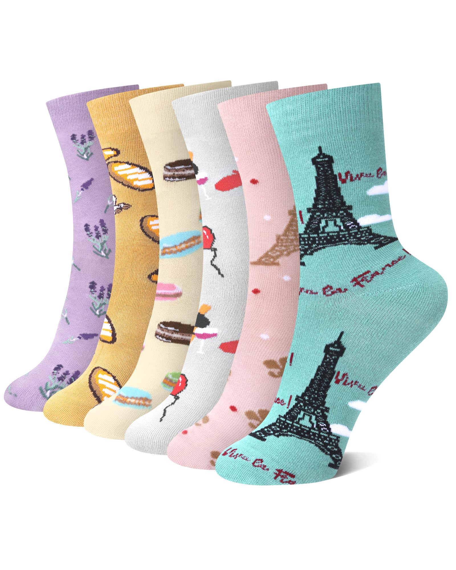 Liitrsh 6 Pairs Funny French Socks for Women Girls Novelty French Language Bonjour Socks Paris Travel Gift for Graduation Traveler France Lover