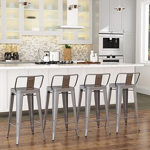 Miniatura 9 de Yongchuang Taburetes de bar de metal de 24 pulgadas con respaldo, juego de 4 taburetes de bar de altura de encimera de cocina para interiores y
