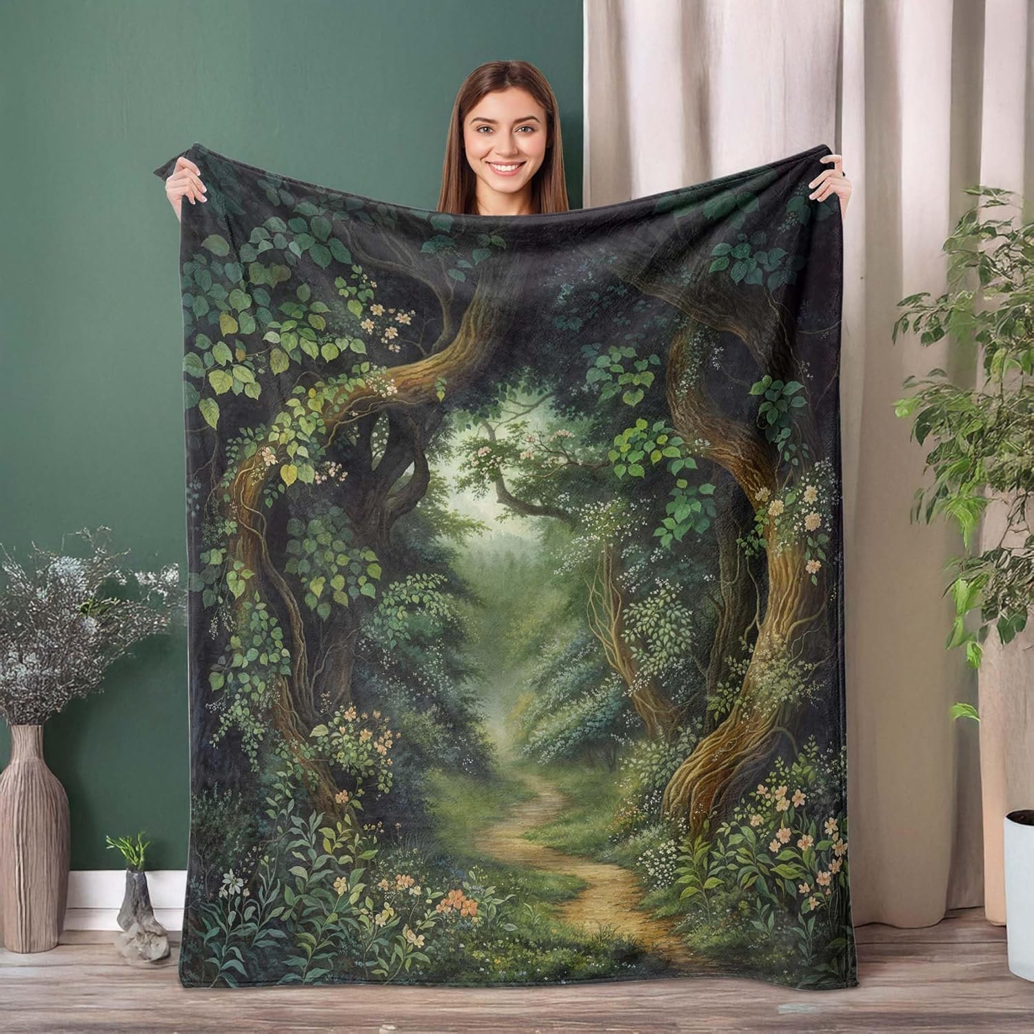 Dreamy Forest Throw Blanket, Vintage Super Soft Warm Flannel Fleece Nap Blankets for Couch Dorm Chair Sofa Room, 50×60 inch - Image 2