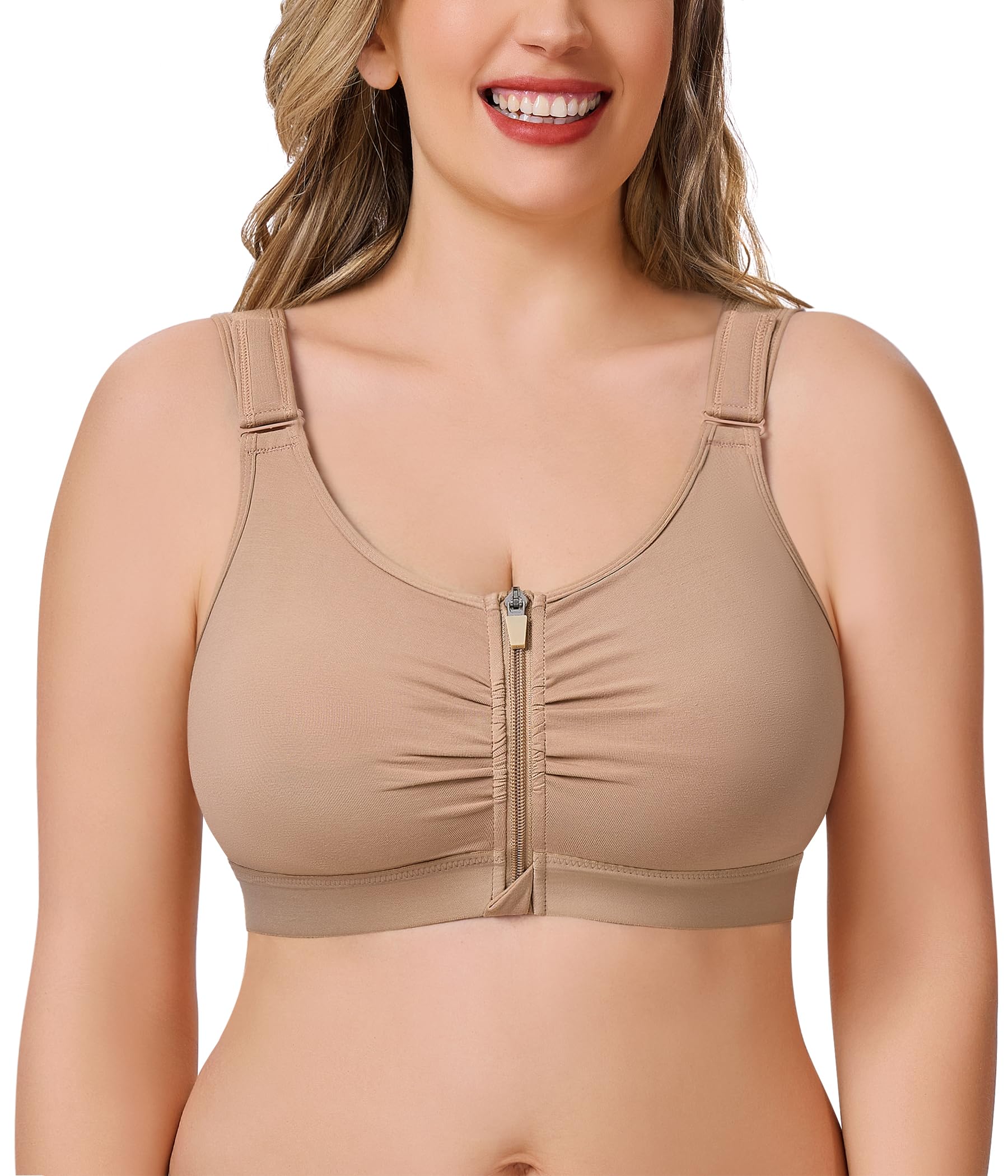 BRABIC Zip Post Surgery Compression Bra for Women Front Closure Mastectomy Full Coverage Wireless Comfort Bra