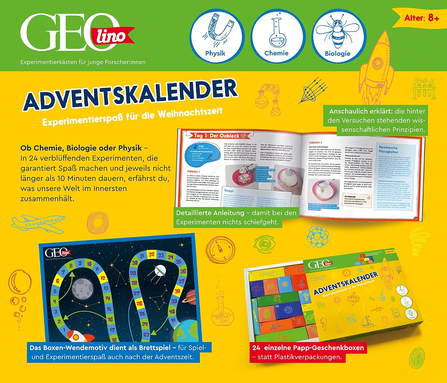 FRANZIS 40131 - GEOlino Advent Calendar Natural Sciences (Physics, Chemistry & Biology), Fun for the Christmas Season, for Children from 8 Years