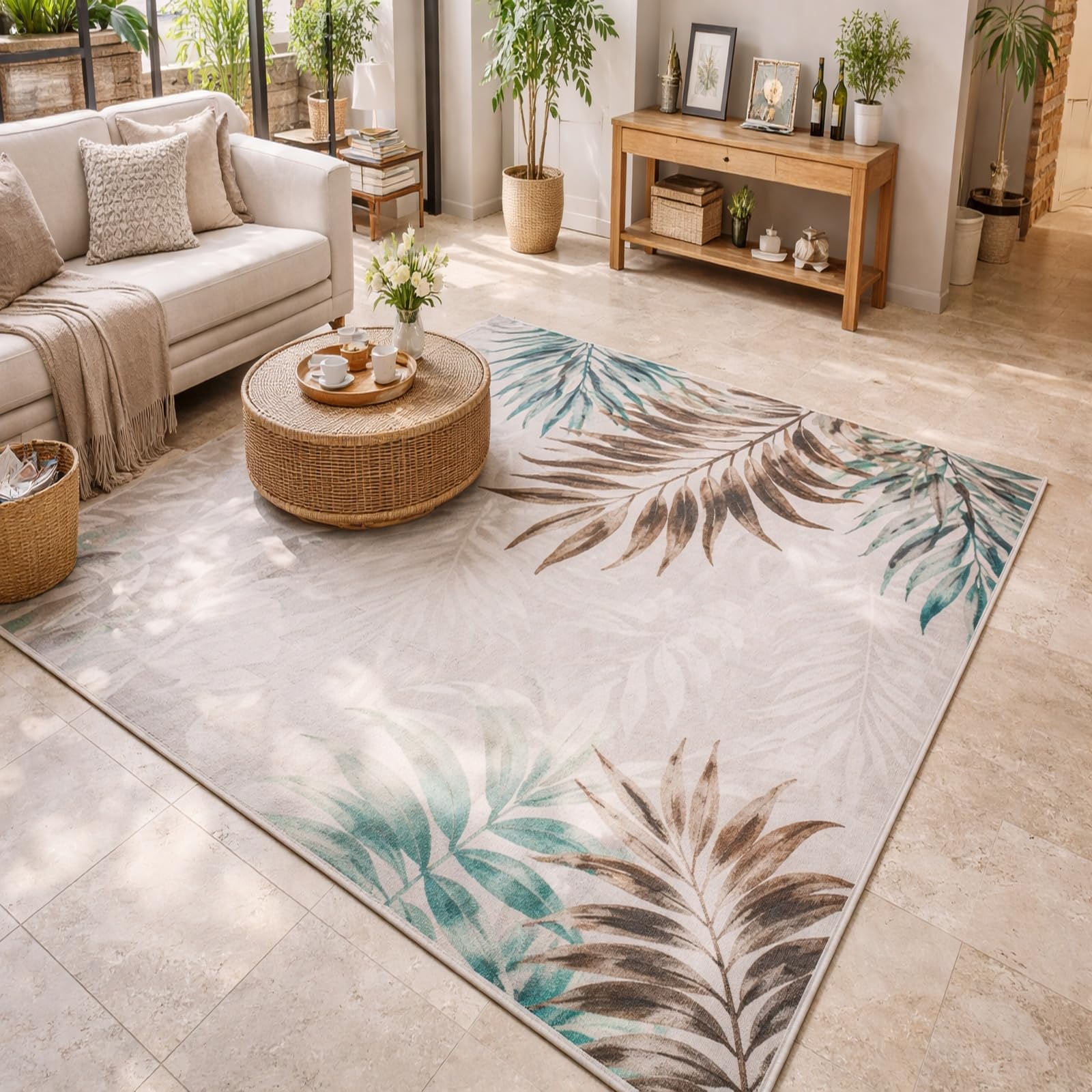 Tapis de cuisine lavable en machine vert floral 60x120cm antidérapant