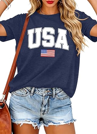 American Flag Heart Shirts for Women 4th of July T-Shirt Graphic Patriot Tee USA Flag Shirt Tops