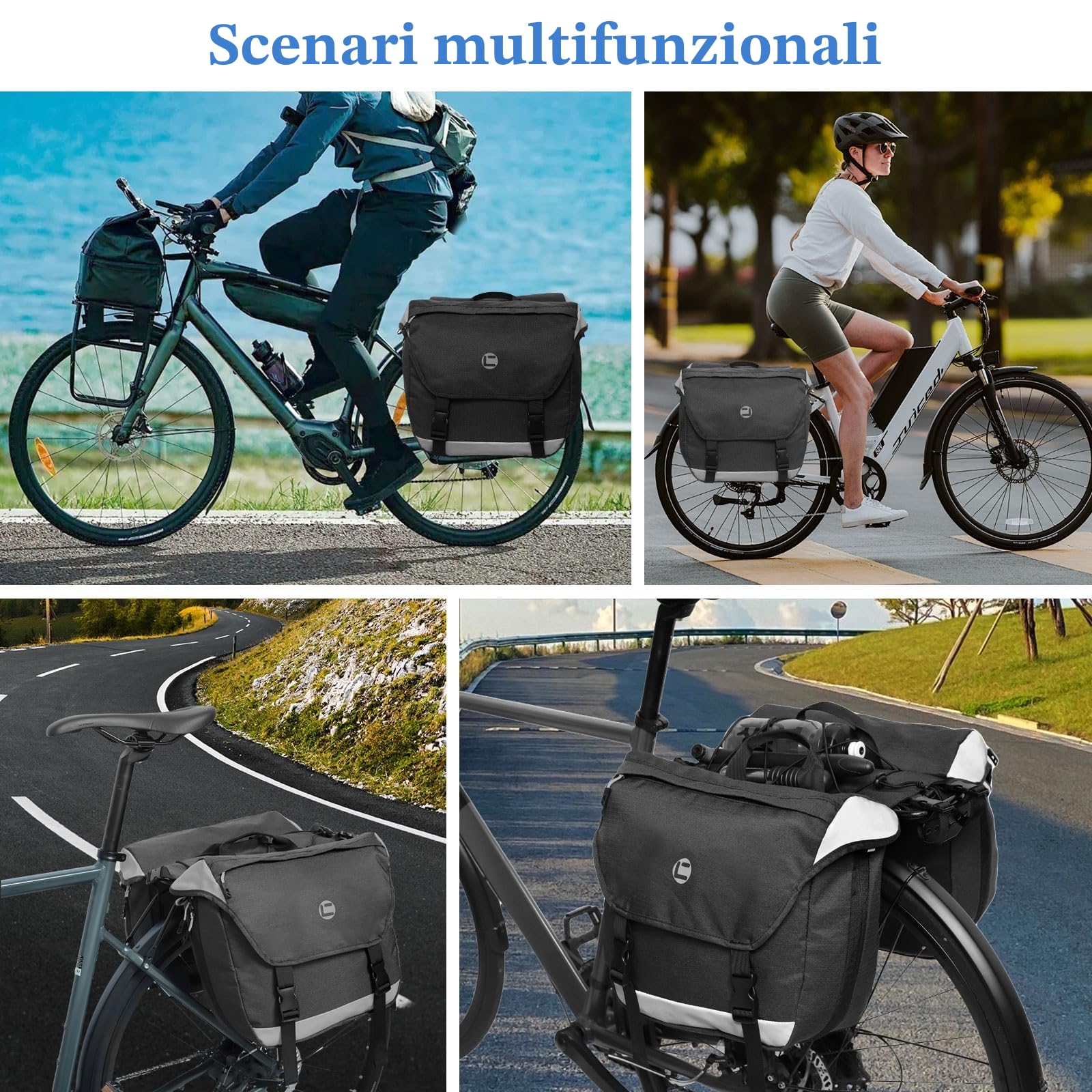 35L Doppia Borsa per Portapacchi Bicicletta, Impermeabile, Riflettente con Copertura Anti-Pioggia per Viaggi All'aperto