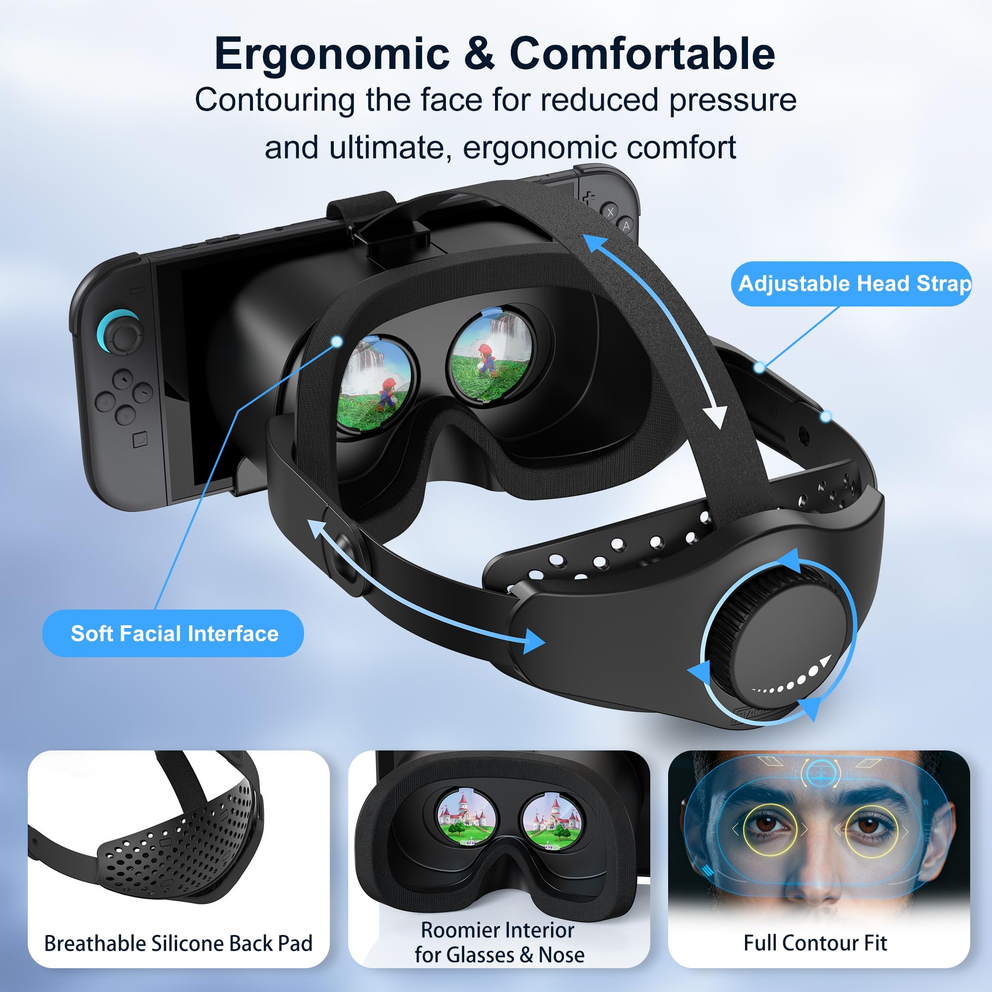 Verbessertes VR-Headset für Switch 2 2025, Switch 2 Virtual Boy VR-Spielbrille mit verstellbaren HD-Gläsern und Kopfband mit Drehknopf, Virtual Boy, Labo VR für Switch 2 Zubehör, Black