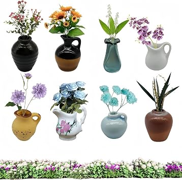 8Pcs Mini Ceramic Vase Fridge Magnets Cute Plants Decor Accessories DIY Vase Refrigerator Magnets Strong Decorative for Kitchen Office 8Pcs A