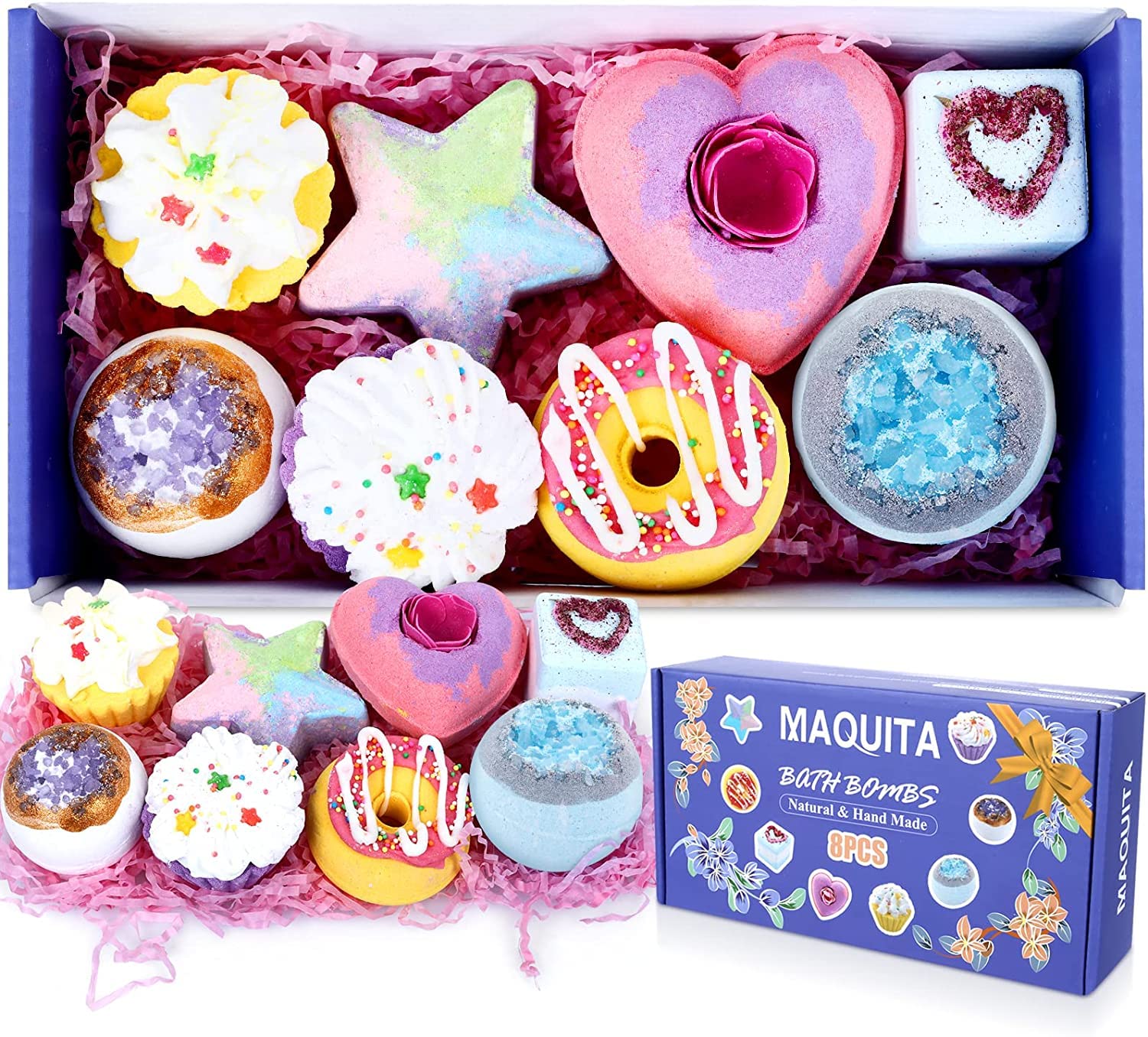 MAQUITA8Pcs Shower Bath Bombs with SPA Aromatherapy Stress Relif Relaxing Gift for Women Girls Great Mothers Day Birthday Christmas Gifts
