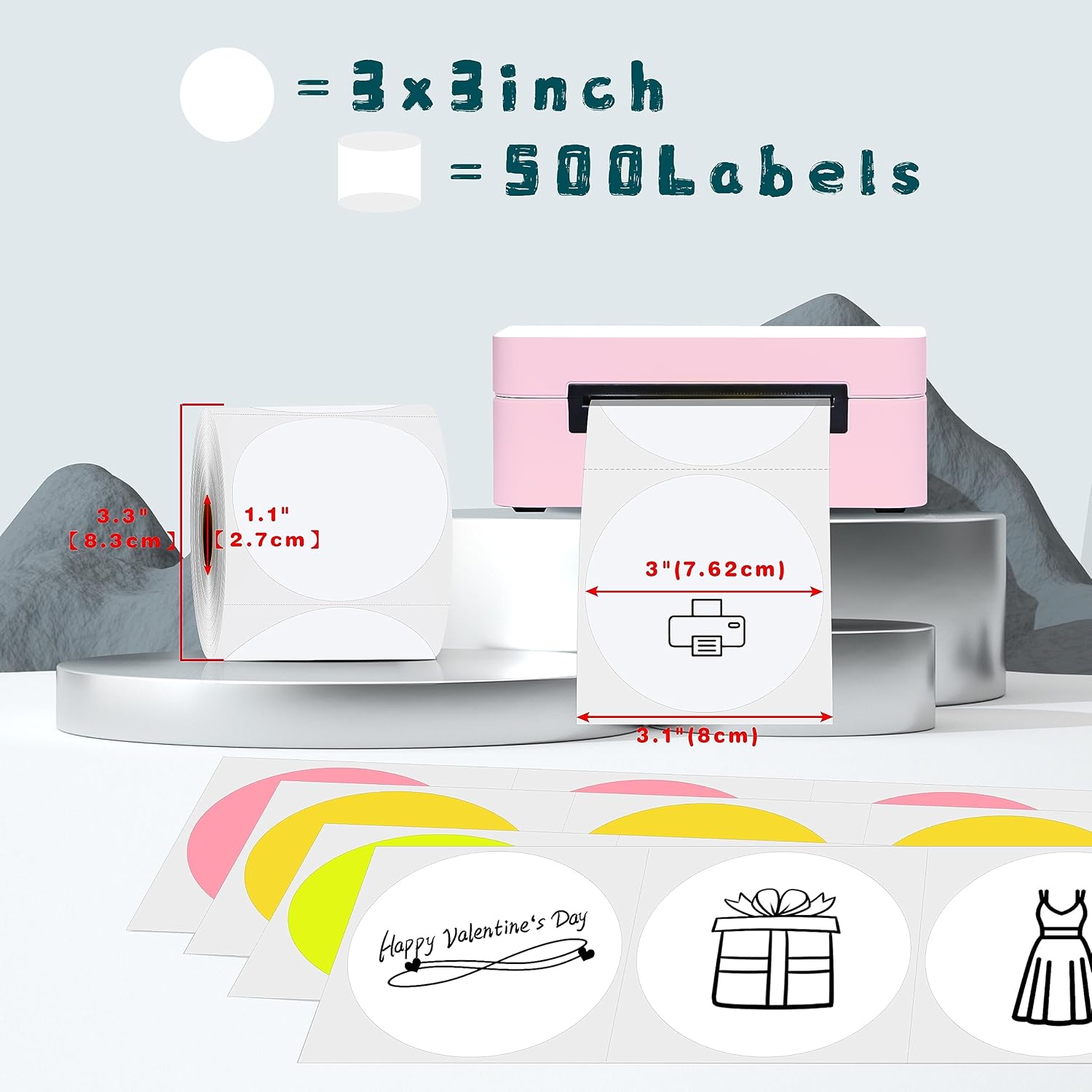 PARLAIM 3 Inch Thermal Sticker Labels - Self-Adhesive Circle Direct Thermal Labels, 500 Per Round Roll for DIY Design, QR Code, Name Tag - White - Image 2