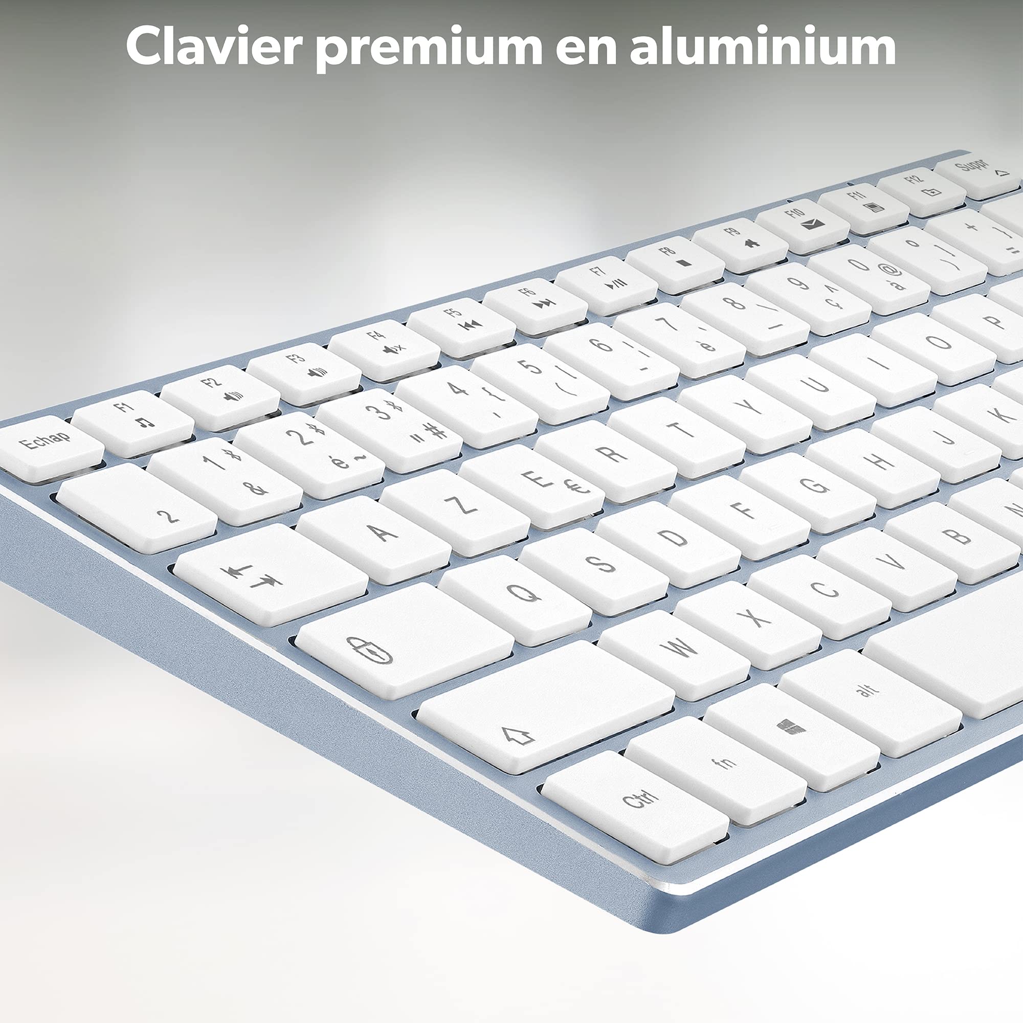 T’NB Clavier et Souris sans Fil Bluetooth, Clavier Aluminium, Design Coloré, Rechargeable Haute Autonomie, Souris Silencieuse, Compatible Windows – Bleu