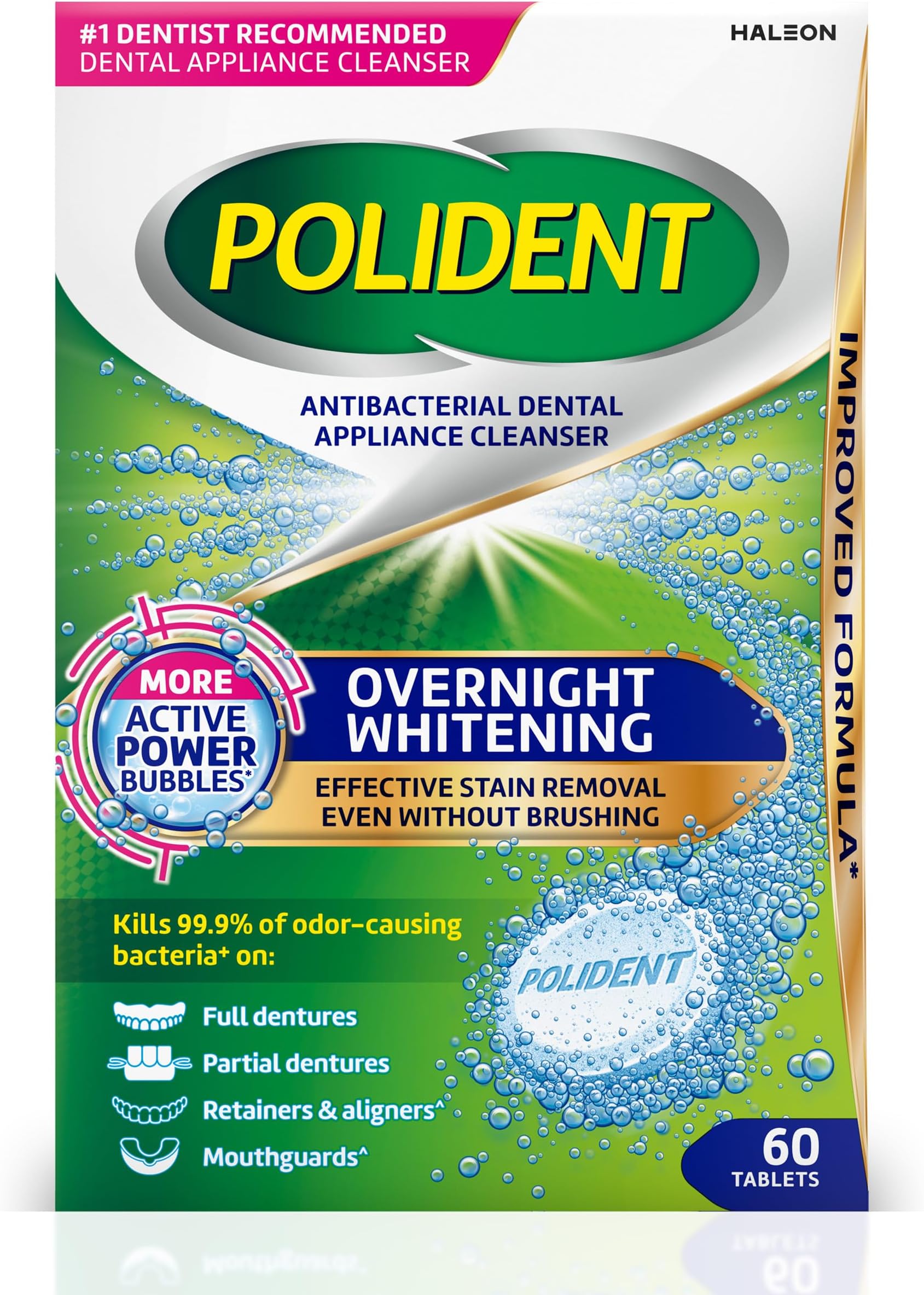 Polident Antibacterial Dental Appliance Cleanser Tablets, 60 Count
