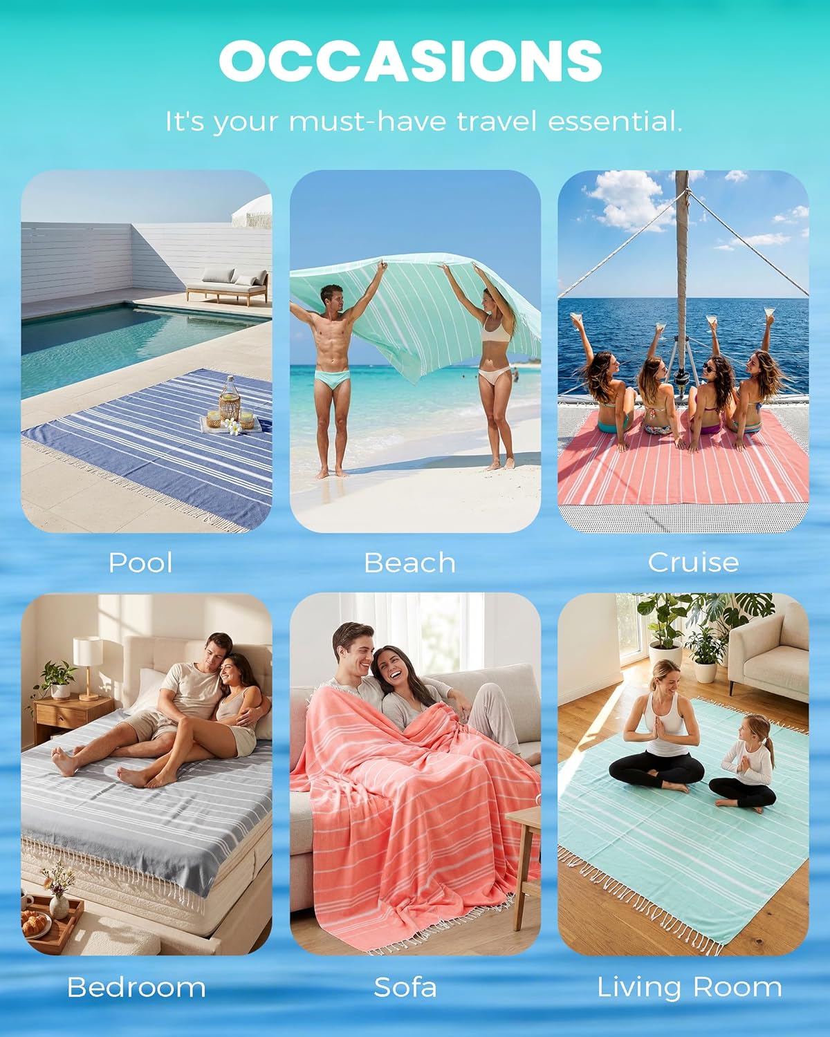 2 Pack Giant Huge Thin Boho Throw Blanket Turkish Beach Blanket Towel Jumbo Extra Large XL XXL Big Oversized Outdoor Picnic Accessories Travel Essentials Camping Gears Must Haves Yard Yoga Mat Grey