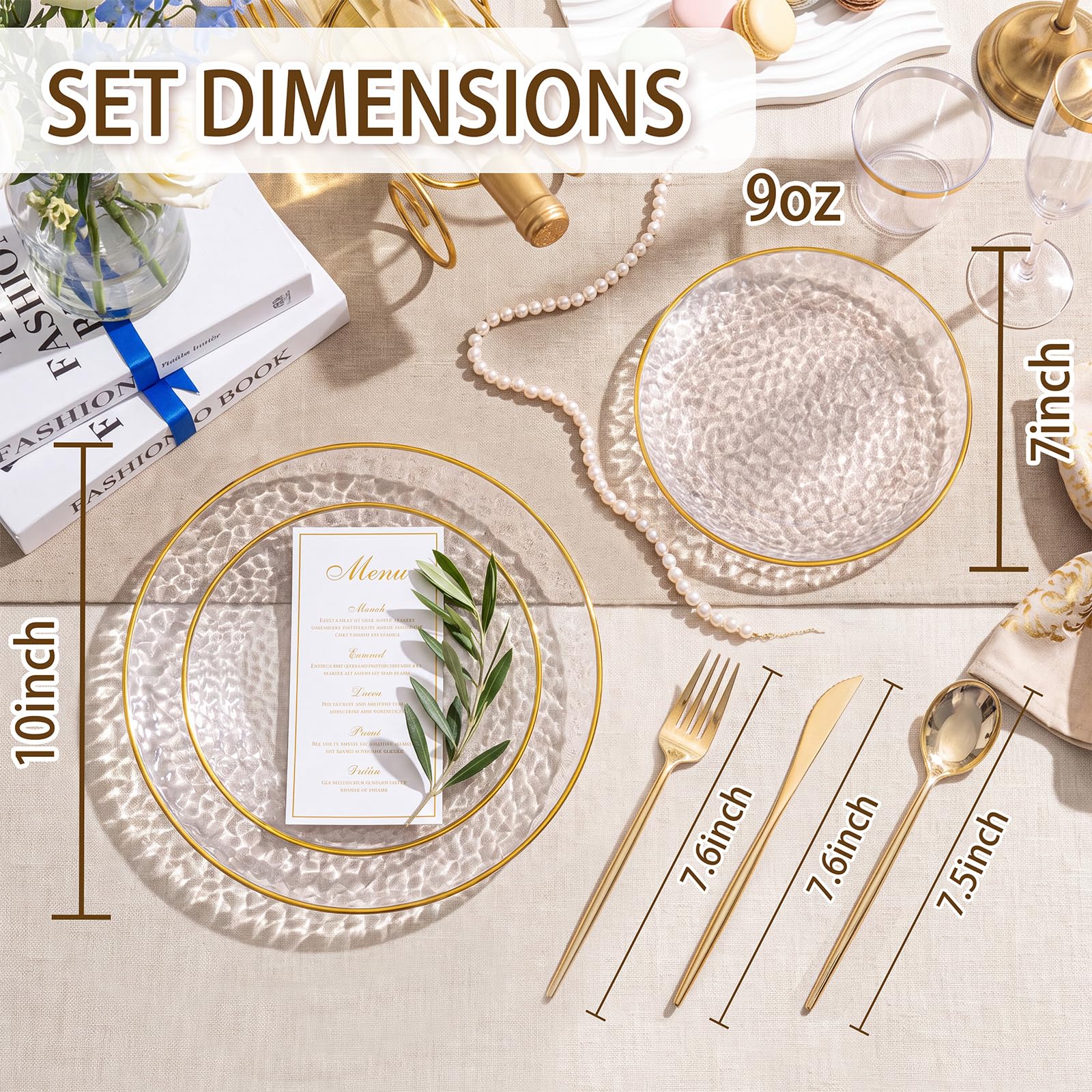 Gold Disposable Plates Set - 180 Piece Party Dinnerware -3 Gold Disposable Plates Set - 180 Piece Party Dinnerware -3