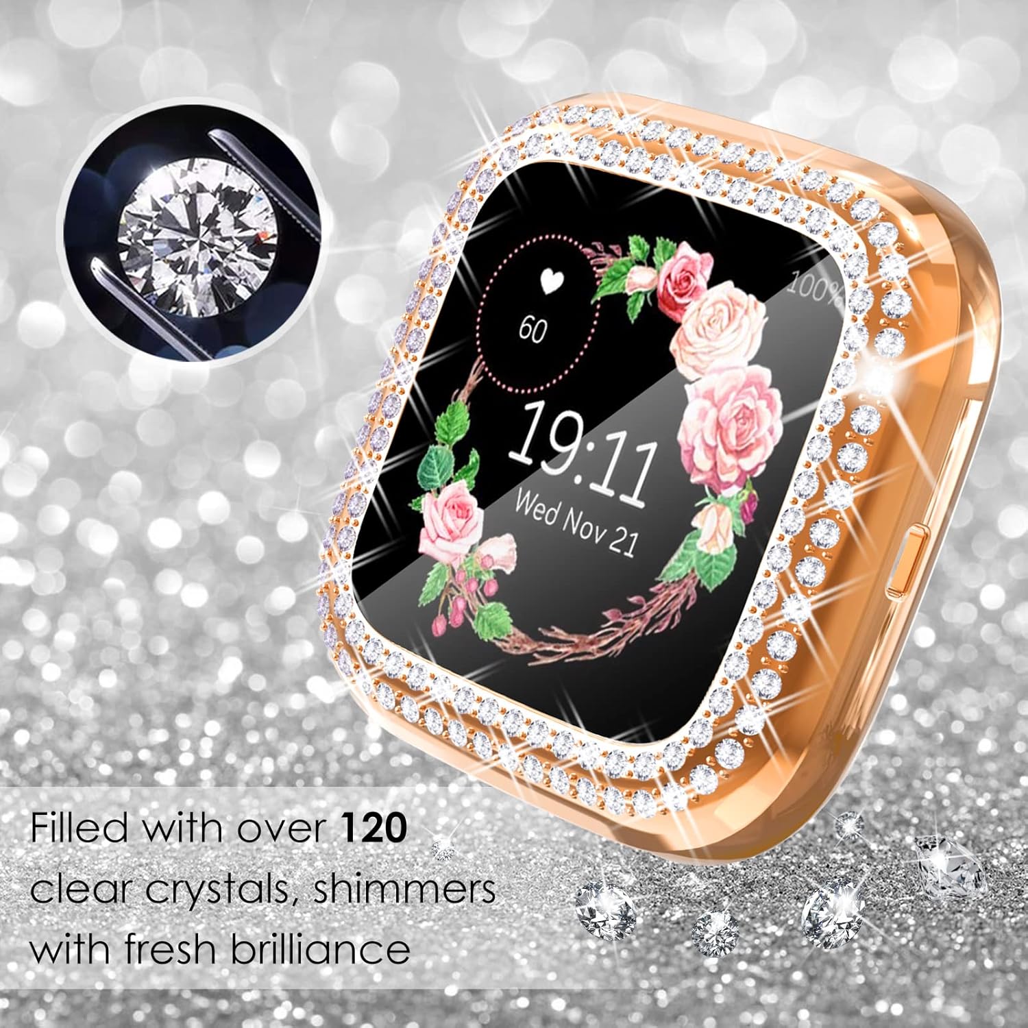 Fullife 3 Pack TPU Bumper for Fitbit Versa 2, Crystal Diamond Bling Cases HD Full Protective Case Cover Scratch Resistant Shock Absorbing for Versa 2 Smartwatch Accessories, Black/Rose Gold/Clear : Cell Phones & Accessories