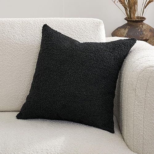 DOMVITUS Boucle - Fundas de almohada de 18 x 18 pulgadas, fundas de almohada negras decorativas para sala de estar, fundas de almohada para