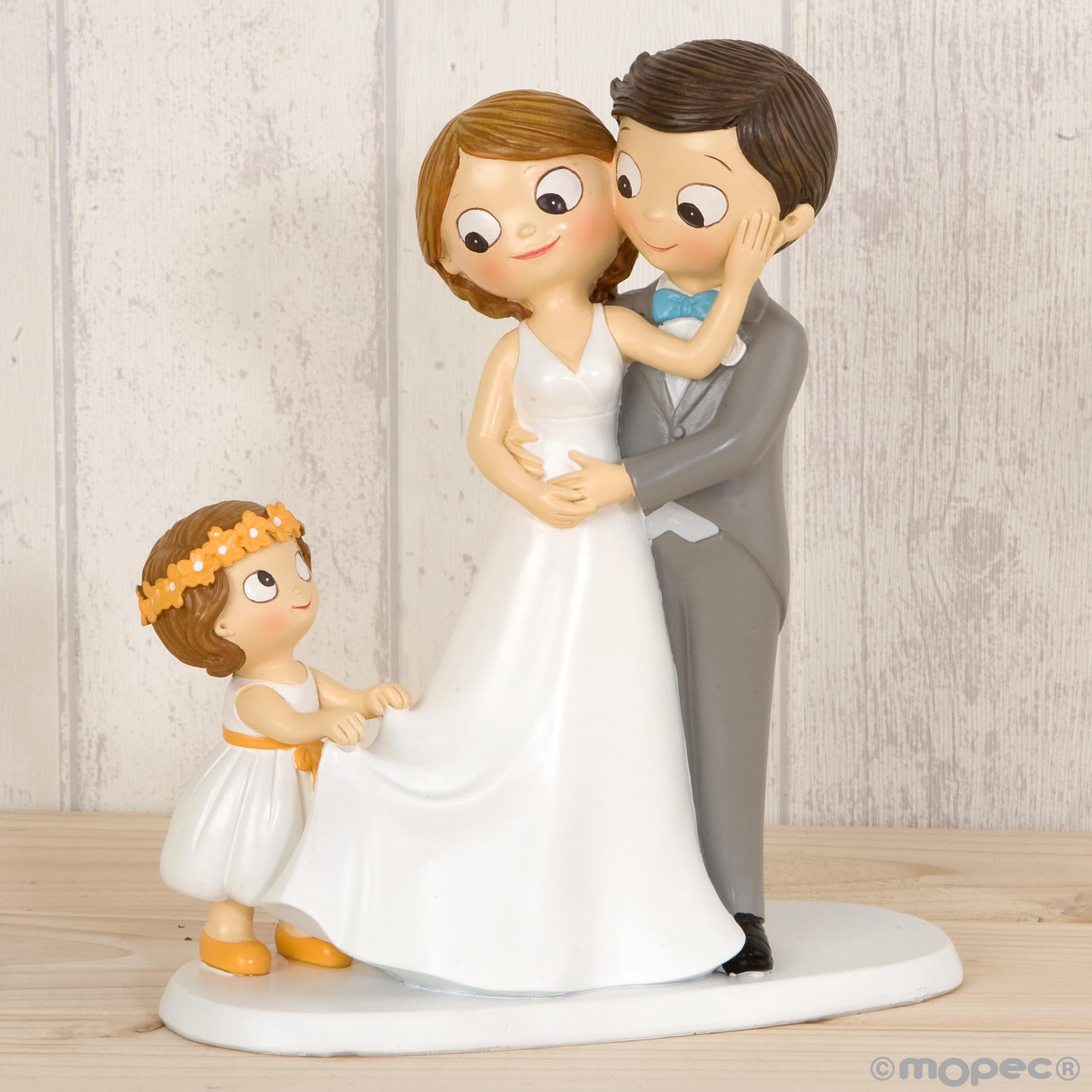 Mopec Figura Pastel de boda Novios E Hija Poliresina Gris 8,6 x 18,8 x 21,4 cm