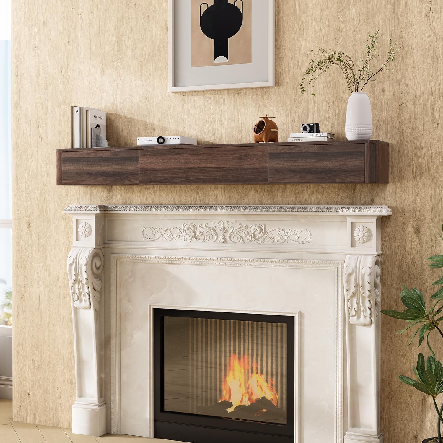 FurniNova Fully Assembled Floating TV Stand with Drawers High-Gloss, Wall Mounted TV Shelf, Floating Entertainment Center with Storage Under TV Cabinet for Living Room Bedroom,55 in Walnut - Image 4